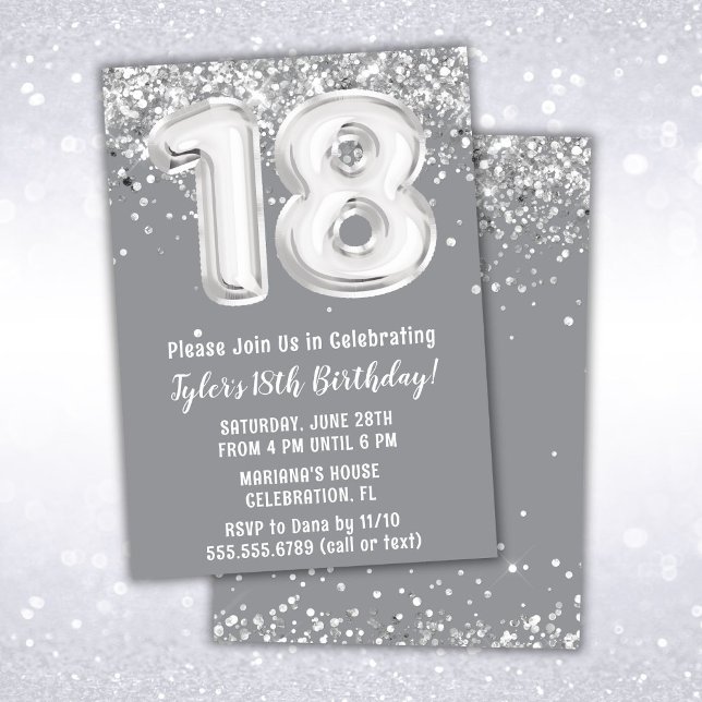 Grey Silver 18th Birthday Party Invitation (Creator Uploaded)