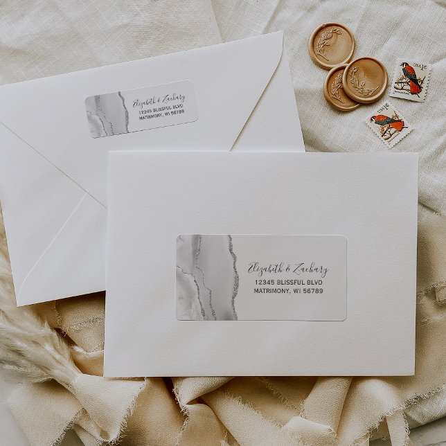 Grey Silver Agate Wedding Return Address (Creator Uploaded)
