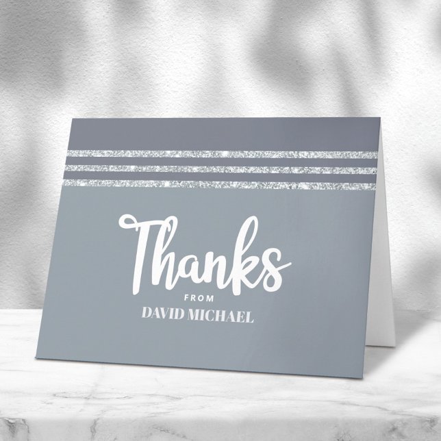 Grey Silver Bar Mitzvah Tallit Modern Bold Script Thank You Card (Creator Uploaded)