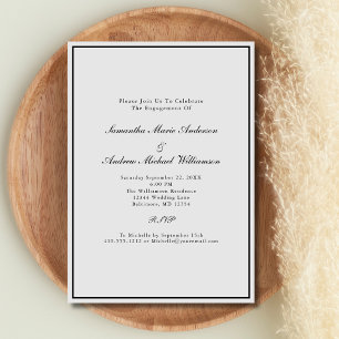 Grey Silver Black Elegant Wedding Engagement Invitation