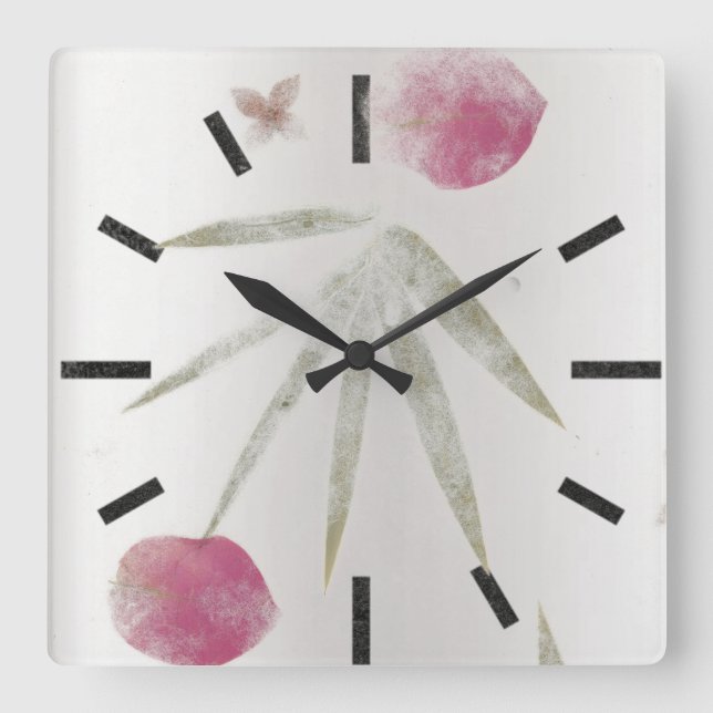 Grey Silver Black Floral Minimalism Petals Rose Square Wall Clock (Front)