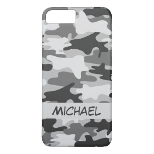 Grey Silver Camo Camouflage Personalised Name iPhone 8 Plus/7 Plus Case