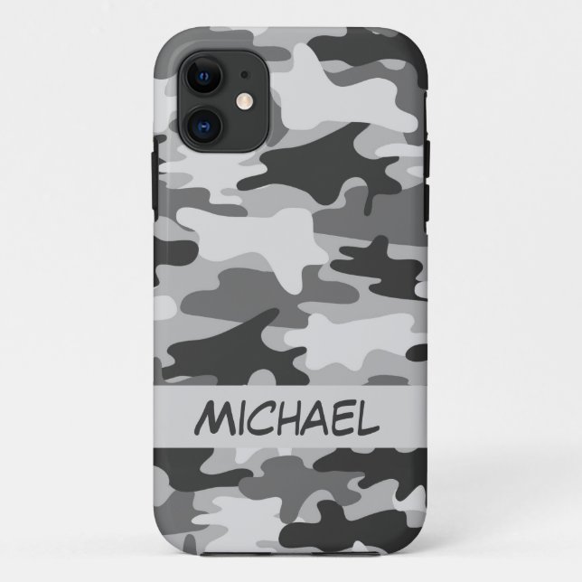 Grey Silver Camo Camouflage Personalised Name Case-Mate iPhone Case (Back)