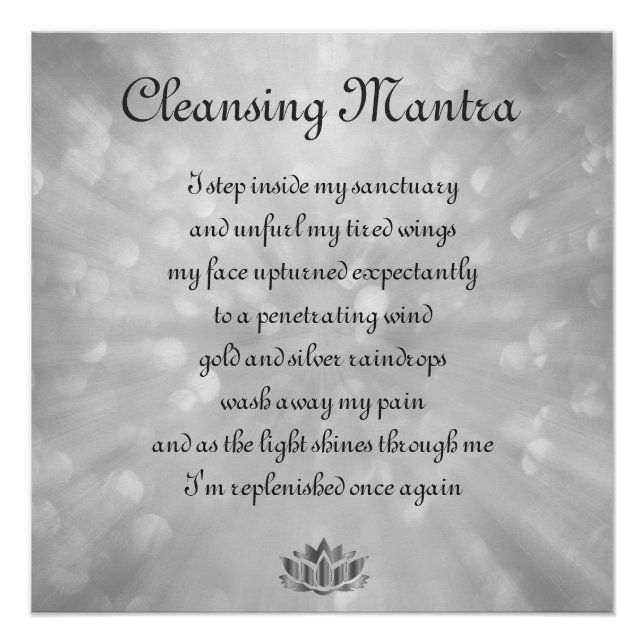Grey, Silver Cleansing Mantra Poem Art design Poster (Front)