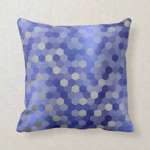 Grey Silver Cobalt Sapphire Blue Hexagon Geometry Cushion