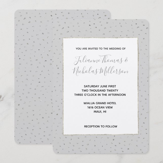 Grey Silver Confetti Wedding Invites (Front/Back)