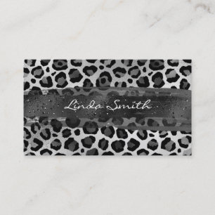 Grey Silver Foil Leopard Brush Stroke Business Card