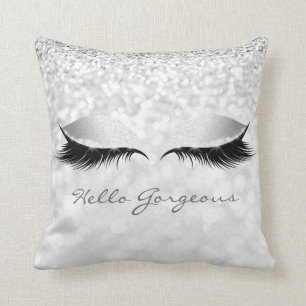 Grey Silver Girly Makeup Lashes Hello Gorgeous Cushion