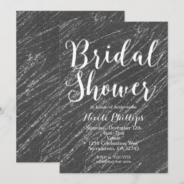 Grey & Silver Glam Marble Stripe Bridal Shower Invitation (Front/Back)