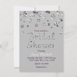 Grey & Silver Glitter Bridal Shower Invitation