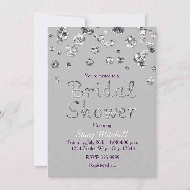Grey & Silver Glitter Bridal Shower Invitation (Front)