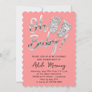 Grey Silver Glitter Feet Baby Girl Boy Candy Invitation