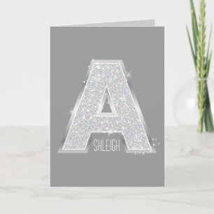 Grey Silver Glitter Letter A Note Card