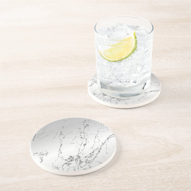 Grey Silver Glitzy Faux Glitter Coaster (Side)