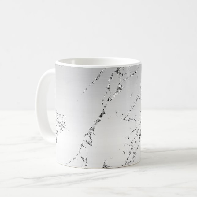 Grey Silver Glitzy Faux Glitter Coffee Mug (Front Left)