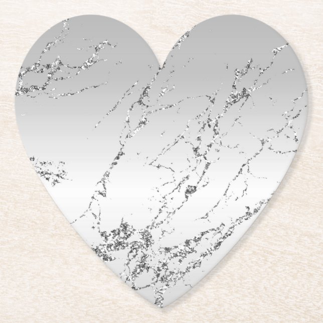 Grey Silver Glitzy Faux Glitter Paper Coaster (Front)