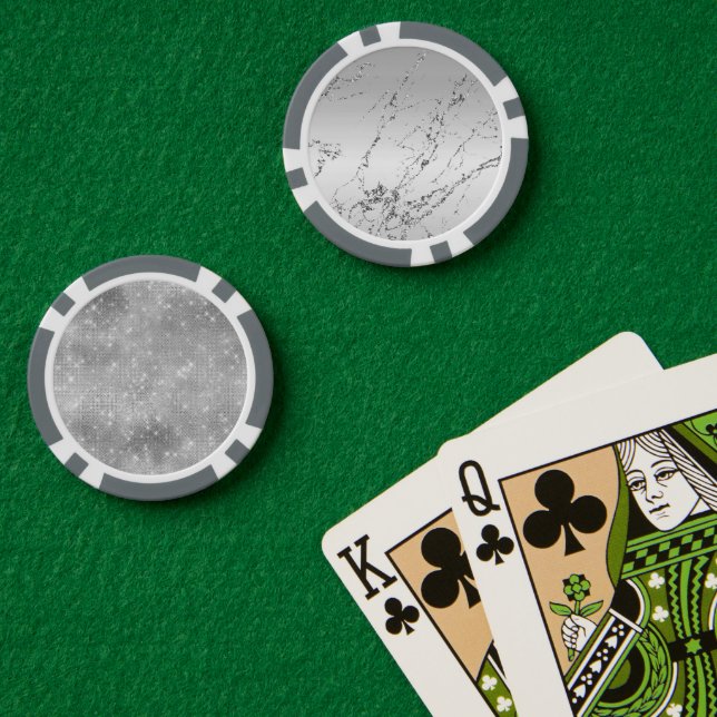 Grey Silver Glitzy Faux Glitter Poker Chips (Poker Table (Double))