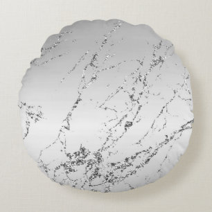 Grey Silver Glitzy Faux Glitter Round Cushion