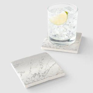 Grey Silver Glitzy Faux Glitter Stone Coaster