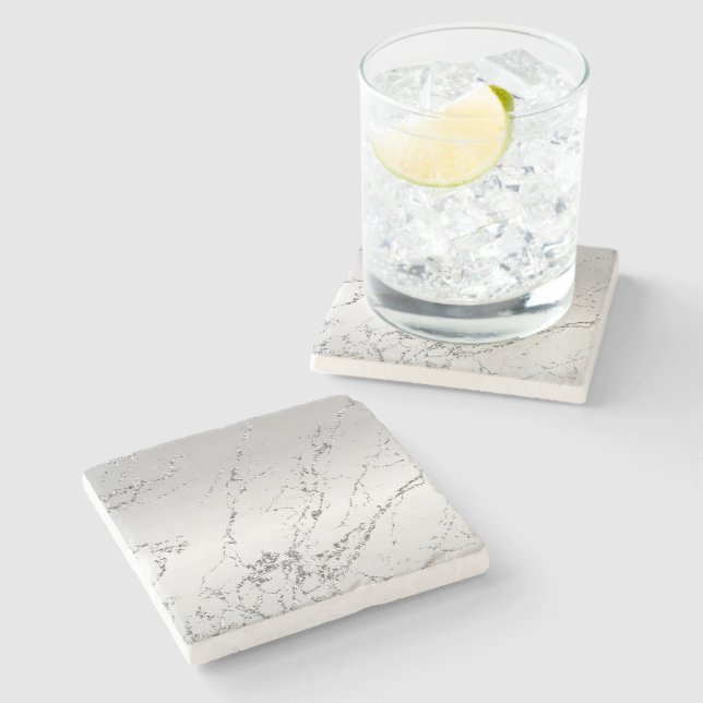 Grey Silver Glitzy Faux Glitter Stone Coaster (Side)