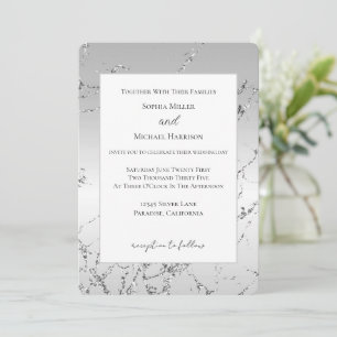 Grey Silver Glitzy Faux Glitter Wedding Invitation