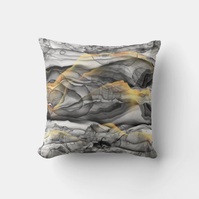 Grey Silver Gold Alcohol Ink Abstract modern Cushion (Front)