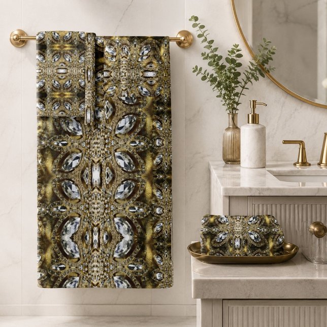 grey silver gold and black art deco pattern bath towel set (grey silver gold and black art deco pattern bath towel set)