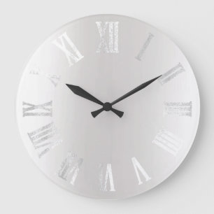 Grey Silver Grey Black Metal Minimal Roman Numbers Large Clock
