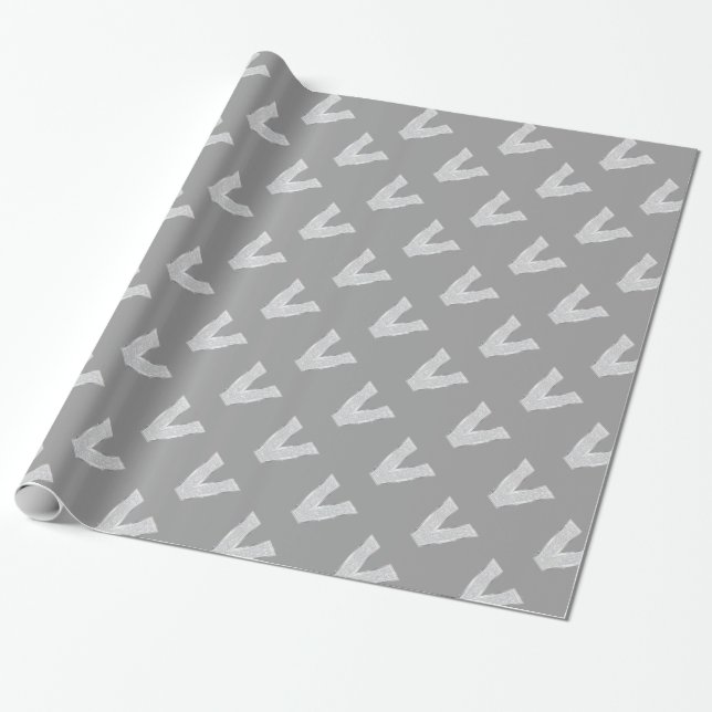 Grey Silver Letter V Wrapping Paper (Unrolled)