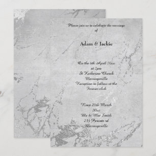 Grey Silver Marble Print Simple Wedding Invitation