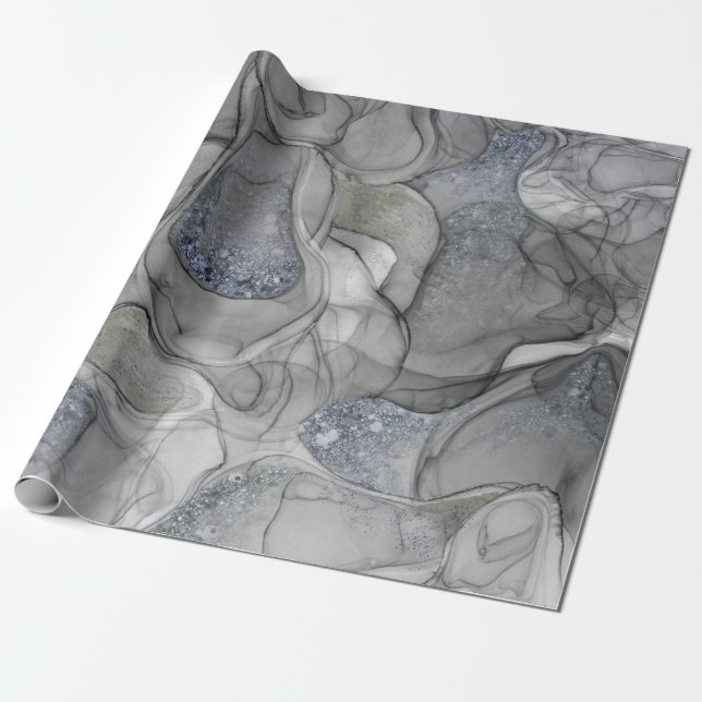 Grey silver marbling sensations wrapping paper (Unrolled)