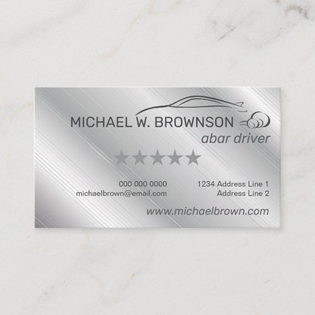 Grey Silver Minimal Driver car auto Business Card (Front)