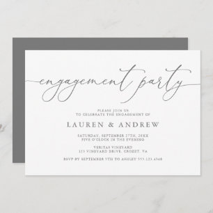Grey Silver Minimalist Engagement Party Invitation