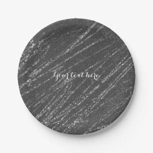 Grey & Silver Modern Marble Glam Stripe Party Paper Plate