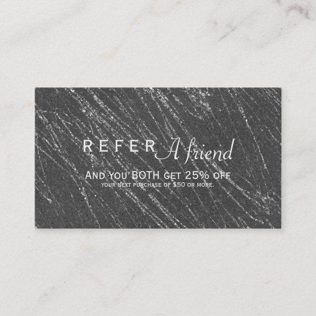 Grey & Silver Modern Marble Stripe Salon Referral Card (Front)