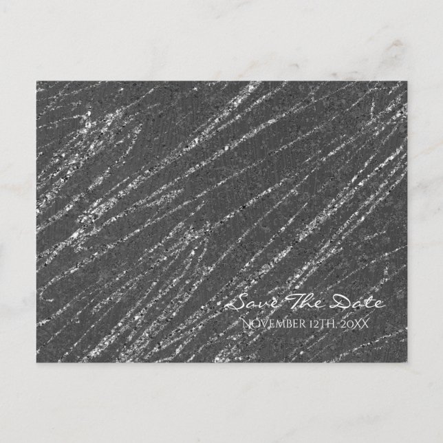 Grey & Silver Modern Marble Stripe Save the Date Announcement Postcard (Front)