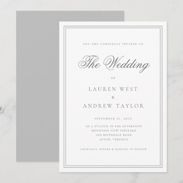 Grey Silver Modern Minimalist The Wedding of Invit Invitation (Front/Back)
