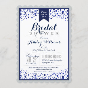 Grey, Silver, & Navy Blue Bridal Shower Invitation