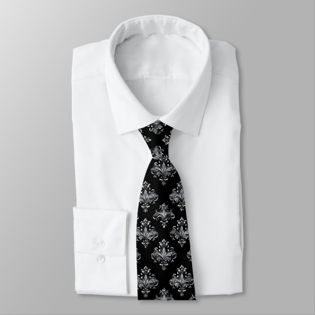 Grey Silver Pattern Tie (Tied)