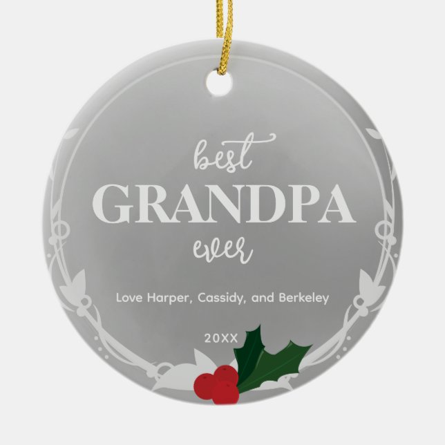 Grey Silver Photo Best Ever Grandpa Ceramic Tree Decoration (Front)