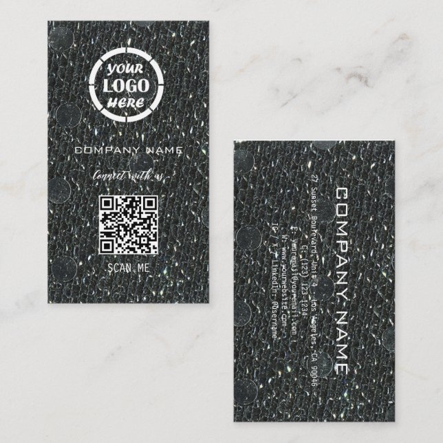 Grey Silver Professional Design Modern QR Code  Business Card (Front/Back)