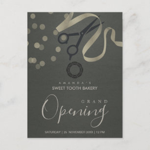GREY SILVER RIBBON CUTTING GRAND OPENING INVITE POSTCARD