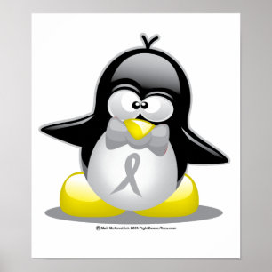 Grey/Silver Ribbon Penguin Poster