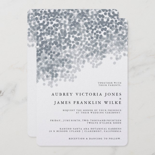 Grey Silver Shimmer Light Shower Invitations (Front/Back)