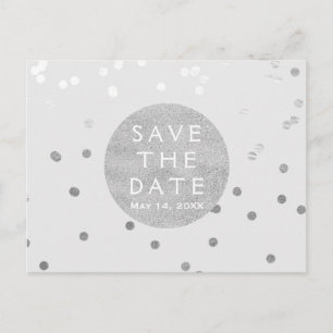 Grey& Silver Shiny Confetti Dots Save The Date Announcement Postcard