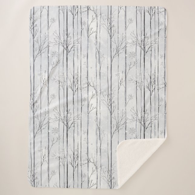 Grey Silver Snowflake Trees Christmas Sherpa Blanket (Front)