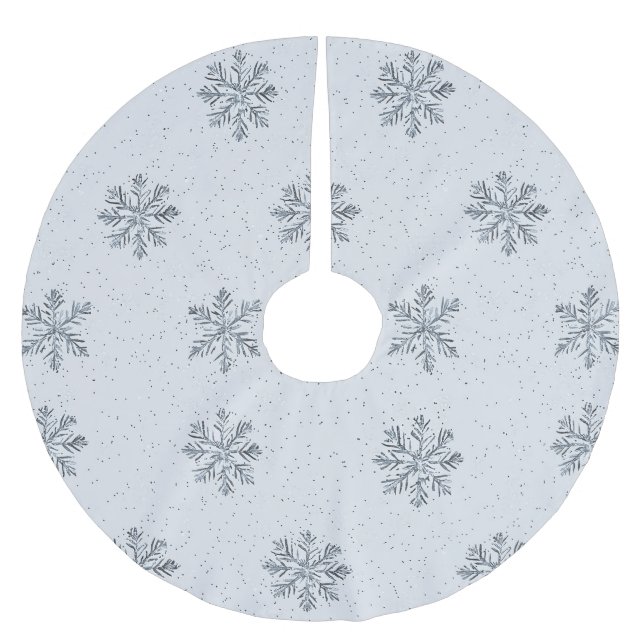 Grey Silver Snowflakes Christmas Brushed Polyester Tree Skirt (Front)