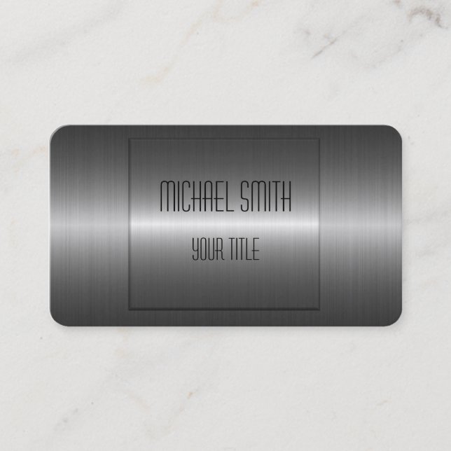 Grey Silver Stainless Steel Metal Business Card (Front)