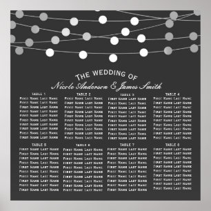Grey Silver String Lights Modern Wedding Seating Poster