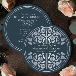 Grey Silver Sword Royal Wedding Rehearsal Invitation